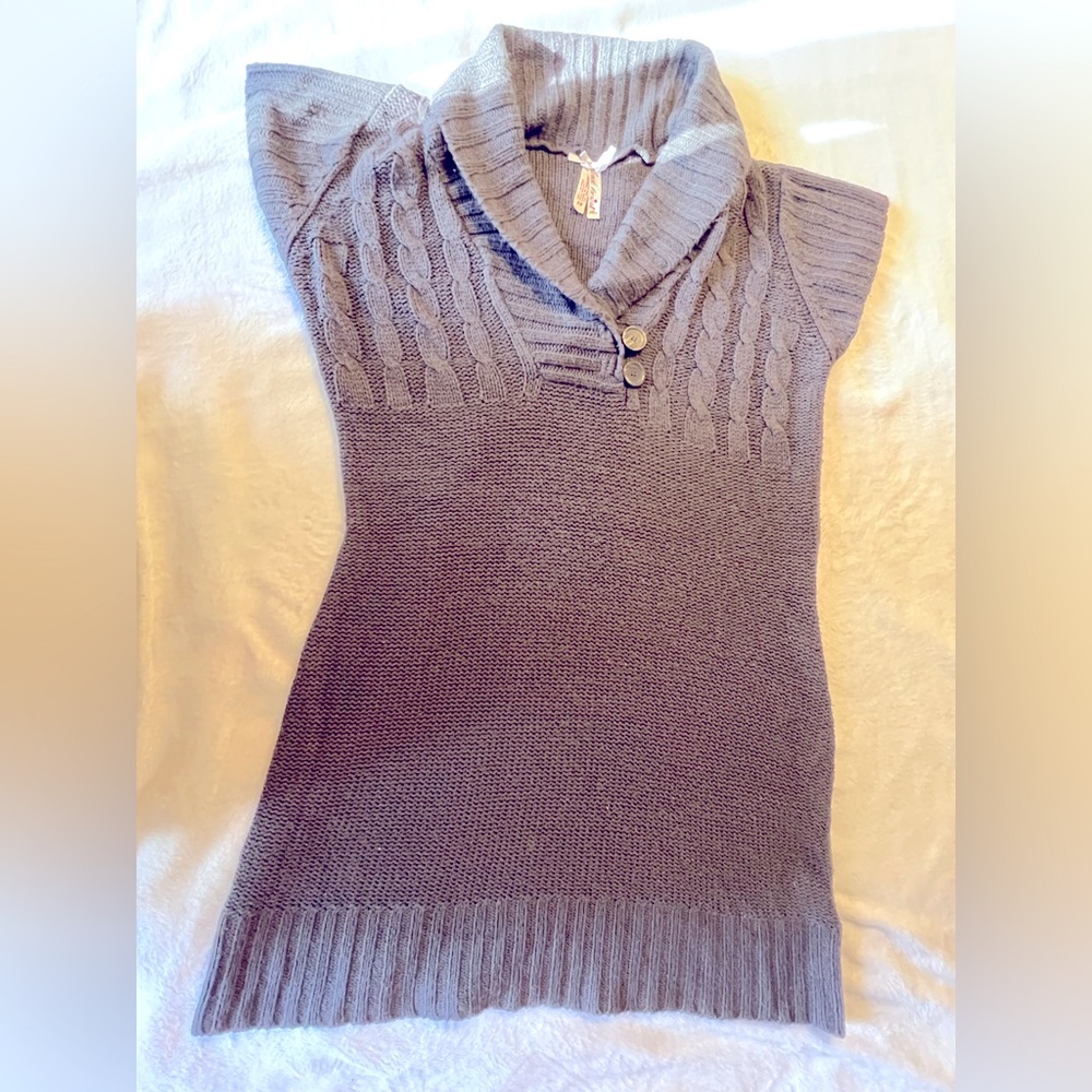 Derek Heart Cable Knitted Gray 3/4 Button Up Short Sleeve Long Sweater Dress